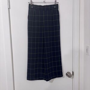 CECE Womens Navy Blue /green Plaid Wide Leg/palazzo Pants Size: 0